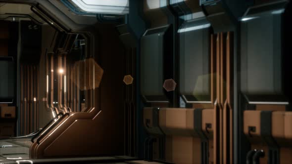 3D Rendering of Realistic Sci-fi Spaceship Corridor alt