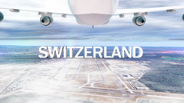 Commercial Airplane Over Clouds Arriving Country Switzerland