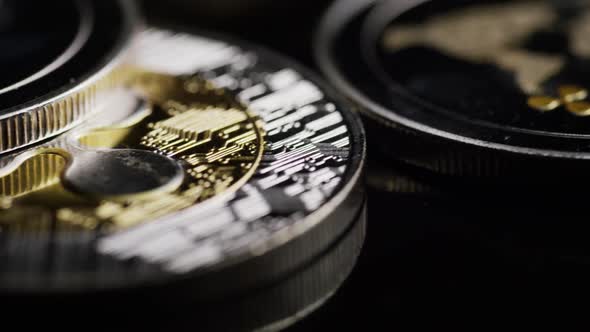 Rotating shot of Bitcoins