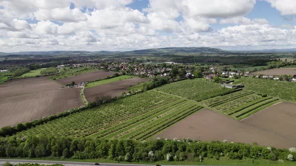 North Evesham Orchards Spring Season Aerial Landscape Worcestershire