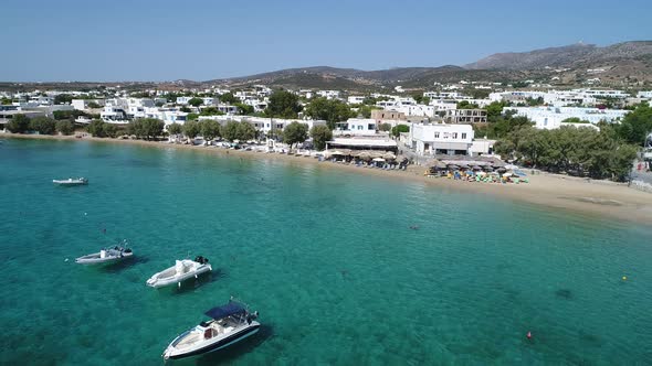 Aliki beach on the island of Naxos in the Cyclades in Greece seen from the sk