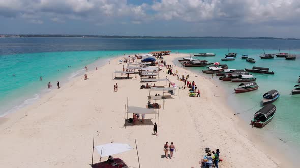 Drone View of Paradise Island in the Indian Ocean with Turquoise Water Zanzibar