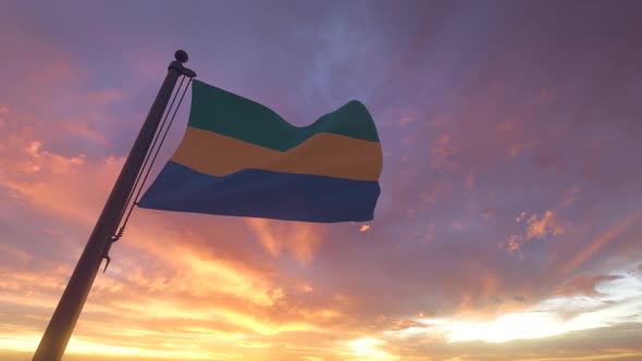 Gabon Flag on a Flagpole V3