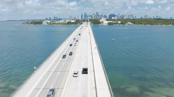  Aerial View on Highway Bridge Over Miami Bay on Summer Sunny Day, Florida alt