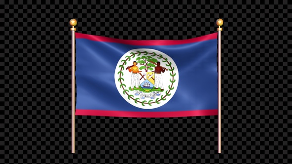 Flag Of Belize Waving In Double Pole Looped