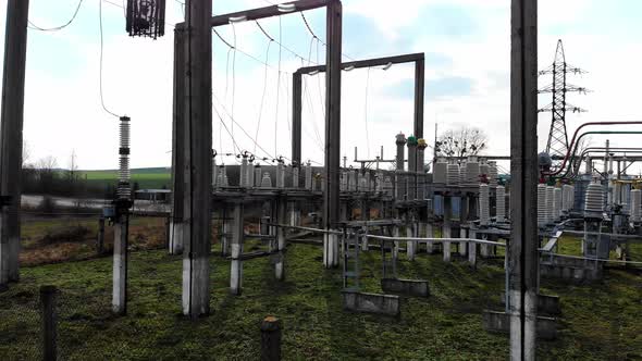 High Voltage Electrical Substation. High Voltage Power Plant for a Small Town. Electric Power