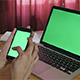Girl Using her Phone with Laptop Green Screen - VideoHive Item for Sale