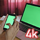 Girl Using her Phone with Green Screen Laptop - VideoHive Item for Sale