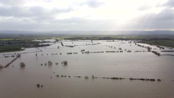 Aerial View of Flooding in the UK During the Winter Causing Devastation