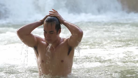 Sexy Man In Tropical Natural Pool