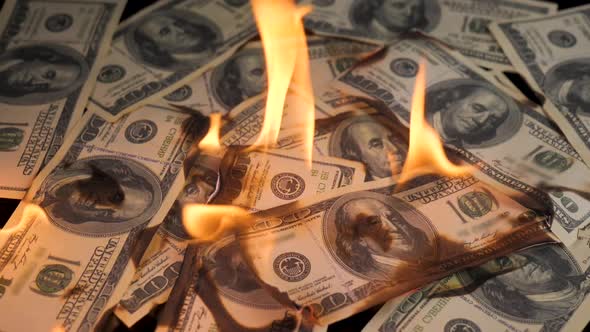 Slow Motion of Dollars Money on Fire Lost Money