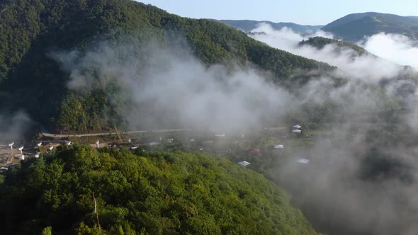 Foggy And Sunny Morning In The Mountain Valley