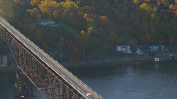 Aerial of walkway over Hudson river on a sunny day