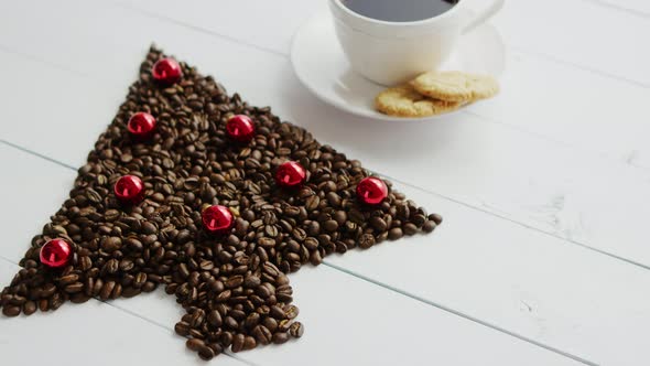 Coffee Beans in Shape of Conifer and Cup