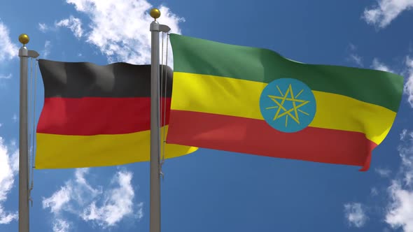 Germany Flag Vs Ethiopia On Flagpole