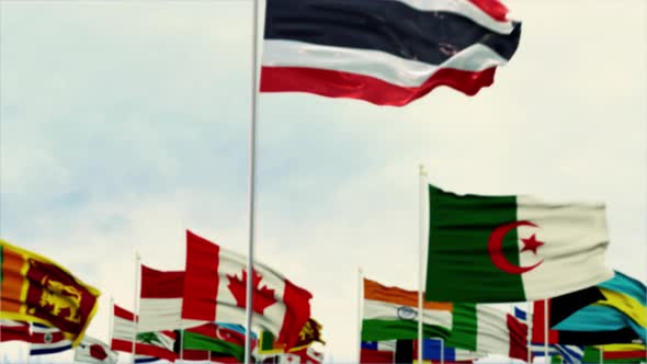 Thailand Flag With World Globe Flags Morning Shot alt