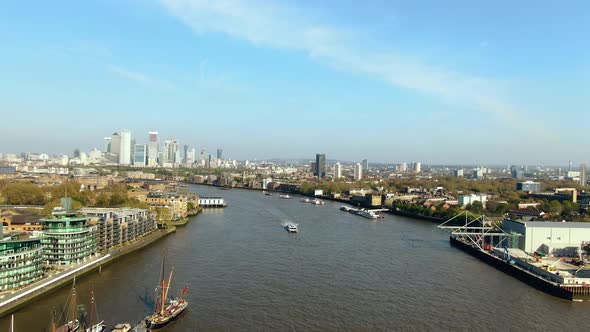 Arial shot of the famous river in London