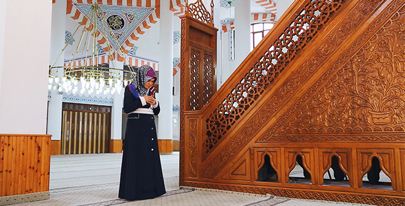 Namaz - Salat and Dua - Muslim Woman In Mosque