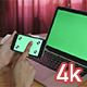 Girl Using Phone with Green Screen Laptop - VideoHive Item for Sale