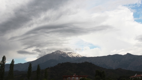 Panoramic View Of Snow Mountains Before Storm
