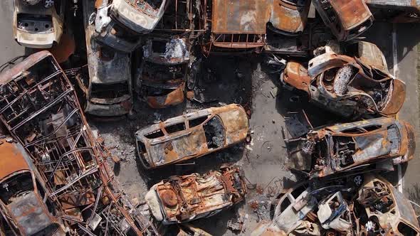 Vertical Video of Destroyed Cars in the City of Irpin Ukraine