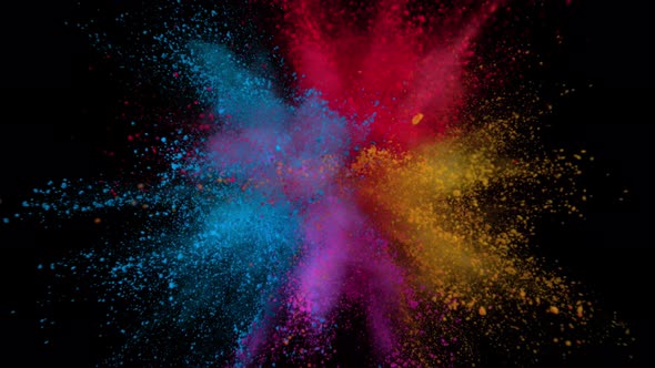 Super Slowmotion Shot of Color Powder Explosion Isolated on Black Background