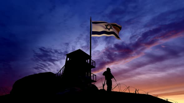 Israeli Soldier On The Border At Night At The Border