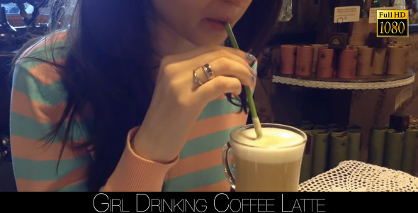 Girl Drinking Coffee Latte 2