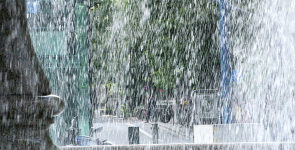 Waterfall and the City Traffic and People 1 alt