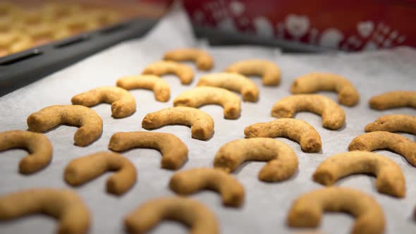 A Close Up Detail of Baked Christmas Cookies on a Pan.