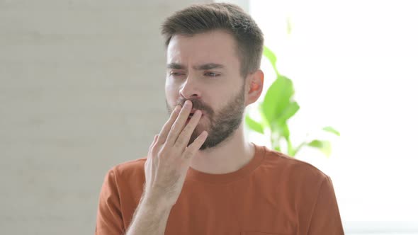 Sleepy Young Man Yawning Need Rest