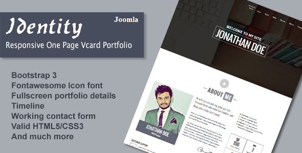 Identity - Responsive One Page Vcard Portfolio Joomla Template