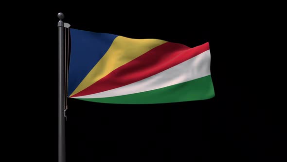 Seychelles Flag On Flagpole With Alpha Channel