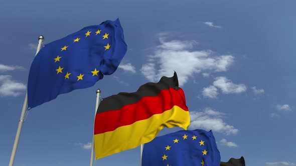 Waving Flags of Germany and the EU