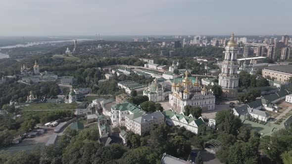 Kyiv. Ukraine: Aerial View of Kyiv Pechersk Lavra. Gray, Flat