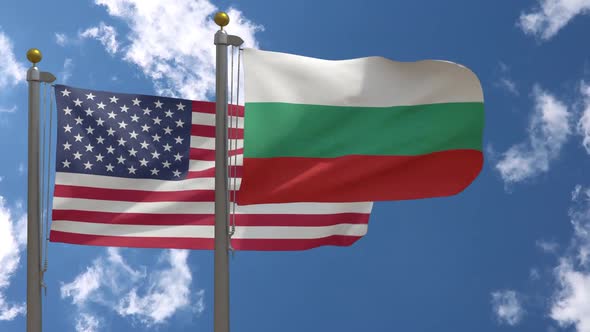 Usa Flag Vs Bulgaria Flag On Flagpole