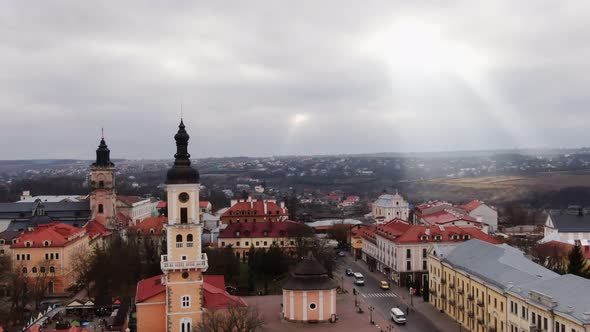 Panoramic Aerial Shot in Town