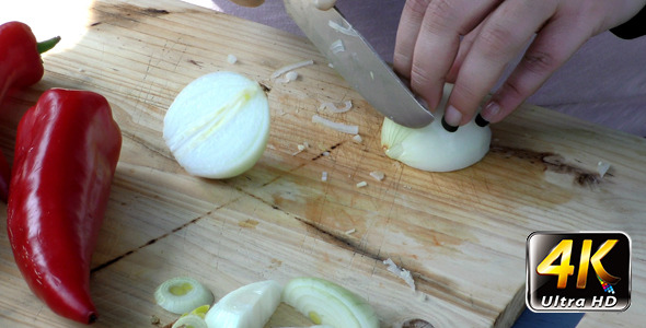 Chopping Onion on Wooden Plate 5