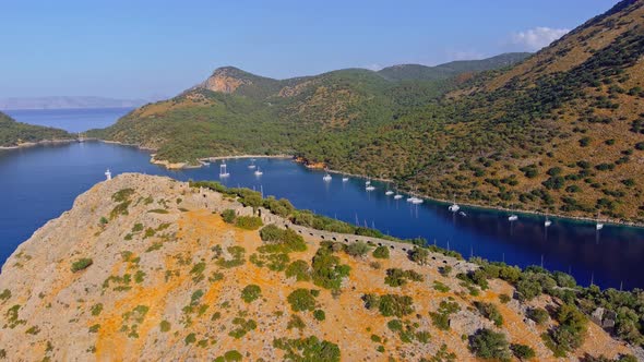 Aerial Footage of the Picturesque Bay of the Many Islands Near Marmaris Participants of the Sailing