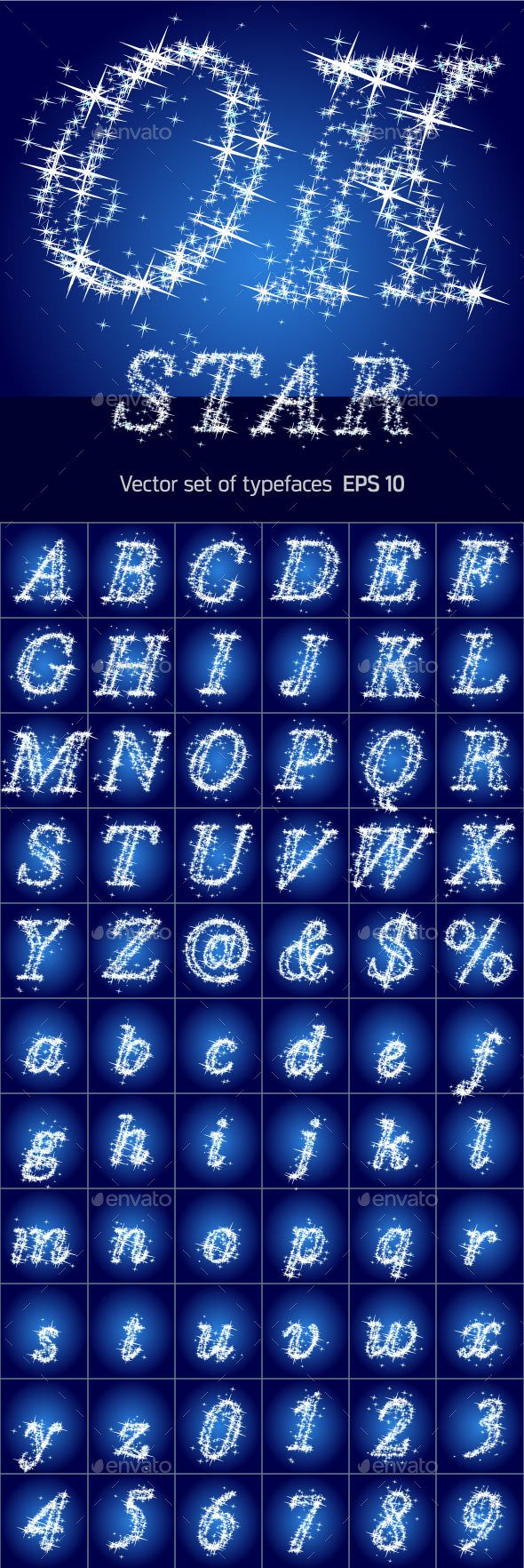 Font Characters of Shining Stars