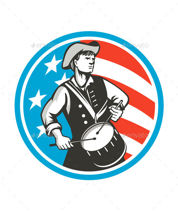 American Patriot Drummer USA Flag Retro Circle