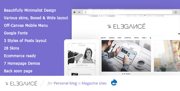 Elegance - A Flawlessly Minimalist Blogging Drupal 7.6 Theme