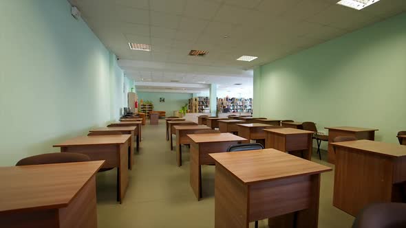 Modern classroom without students. View of auditorium for lectures at university