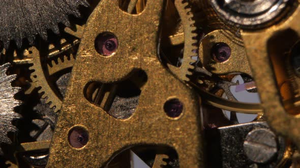 Inside of an Old Clock Mechanism. Close Up