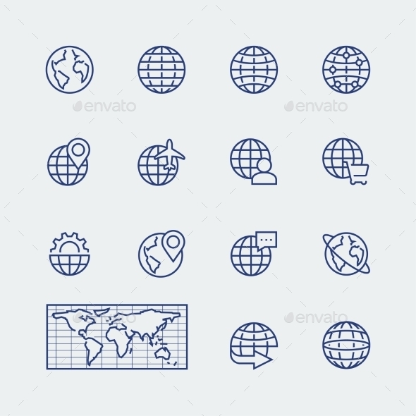 Earth Planet, Globe Vector Icons Set