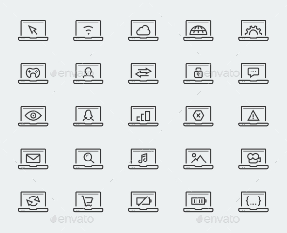 Laptop Related Vector Icon Set