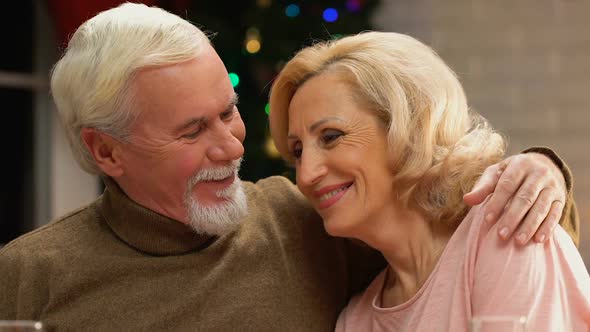 Portrait of Old Happy Couple Celebrating Christmas Together