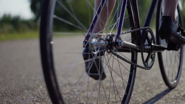 Unrecognizable Cyclist Starting His Ride Closeup