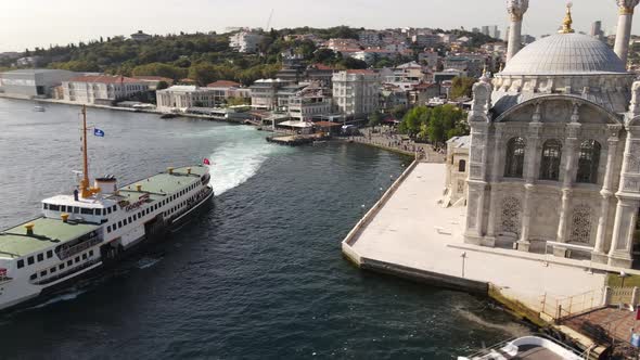 Aerial View of Ortakoy Mosque and Istanbul Bosphorus Bridge Landscape
