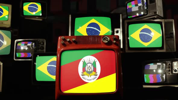 Flag of Rio Grande do Sul and Brazil Flags on Retro TVs.